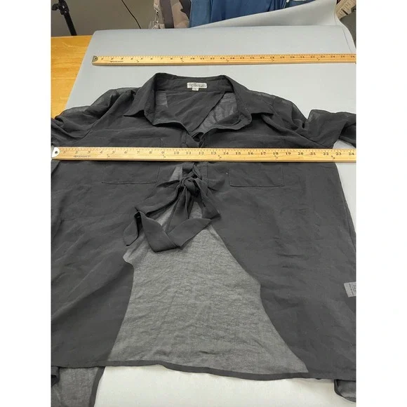 Cecico Black Sheer Chiffon Tie Front Split Back Long Sleeve Blouse Size L - Picture 5 of 10